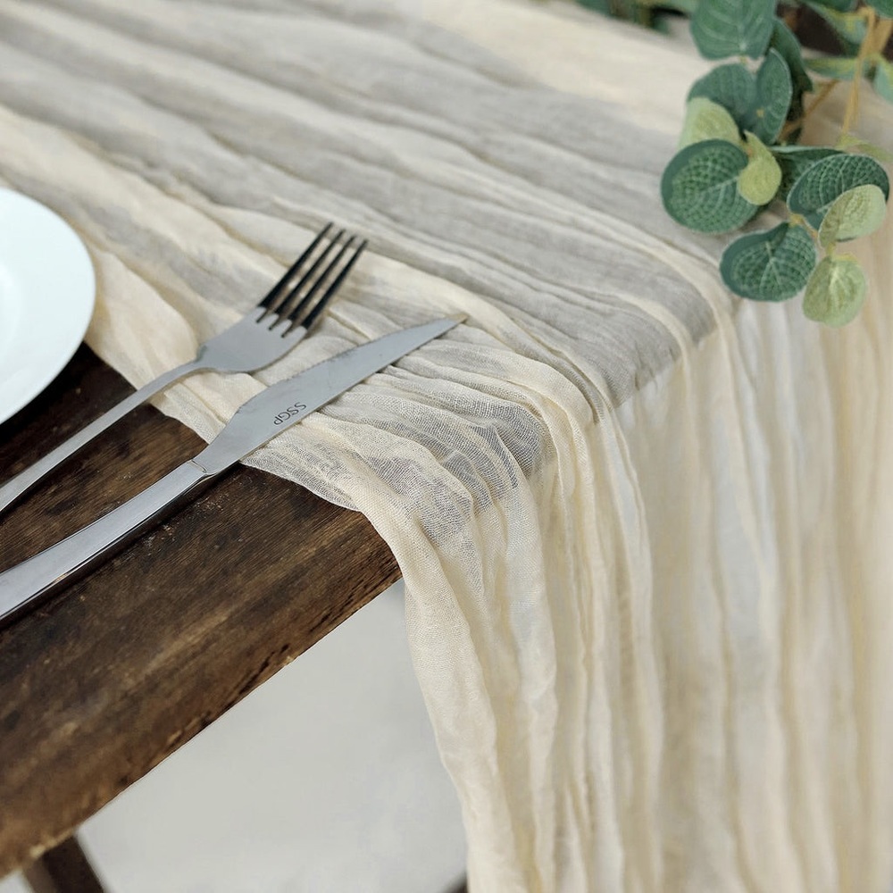 8 - 10ft Cream Gauze Cheesecloth Boho Table Runner